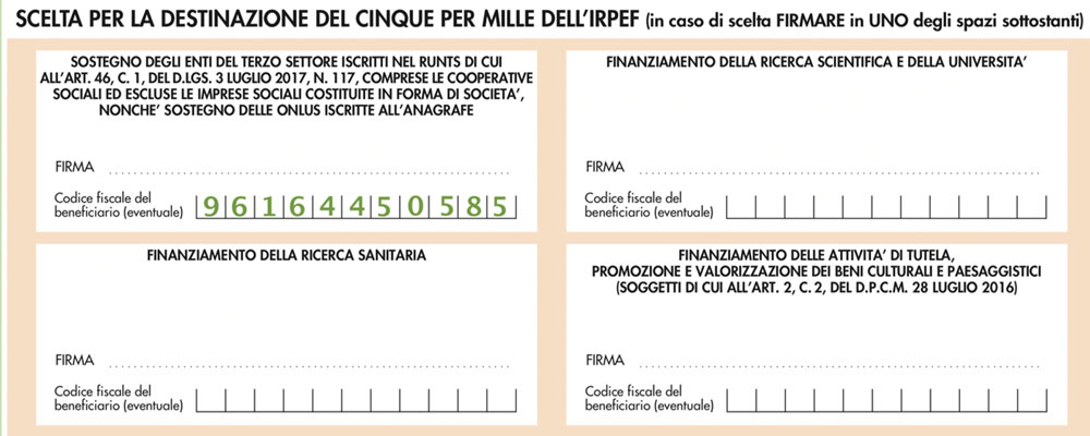 Facsimile per 5x1000 in favore del Movimento per la Giustizia - Art. 3 ETS